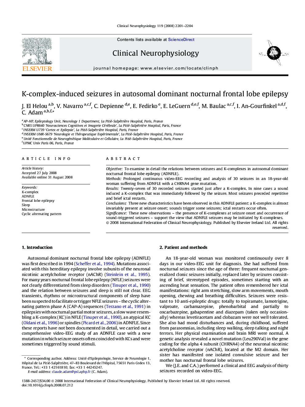 K-complex-induced seizures in autosomal dominant nocturnal frontal lobe epilepsy