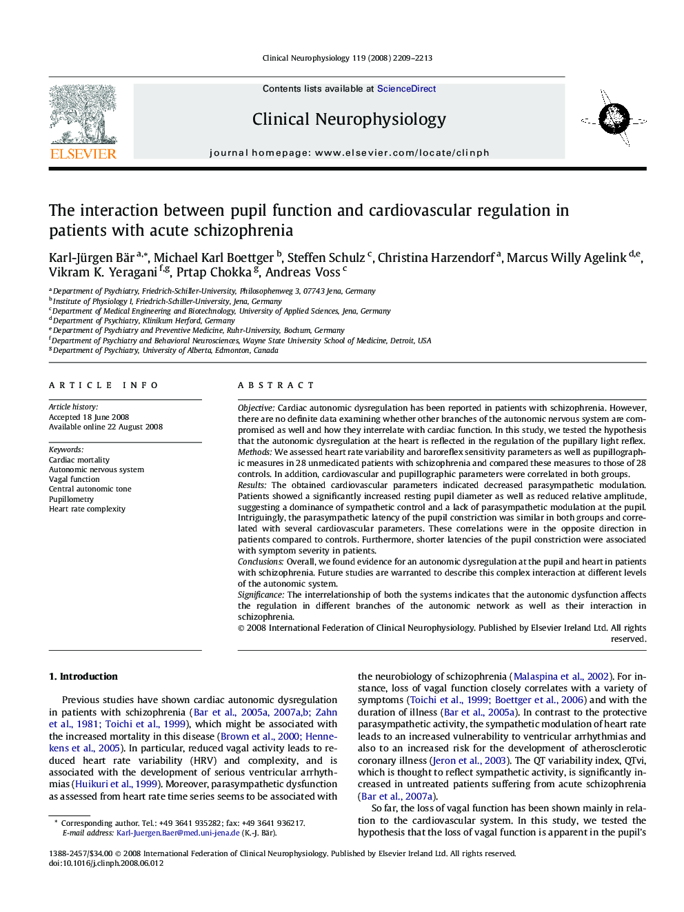 The interaction between pupil function and cardiovascular regulation in patients with acute schizophrenia