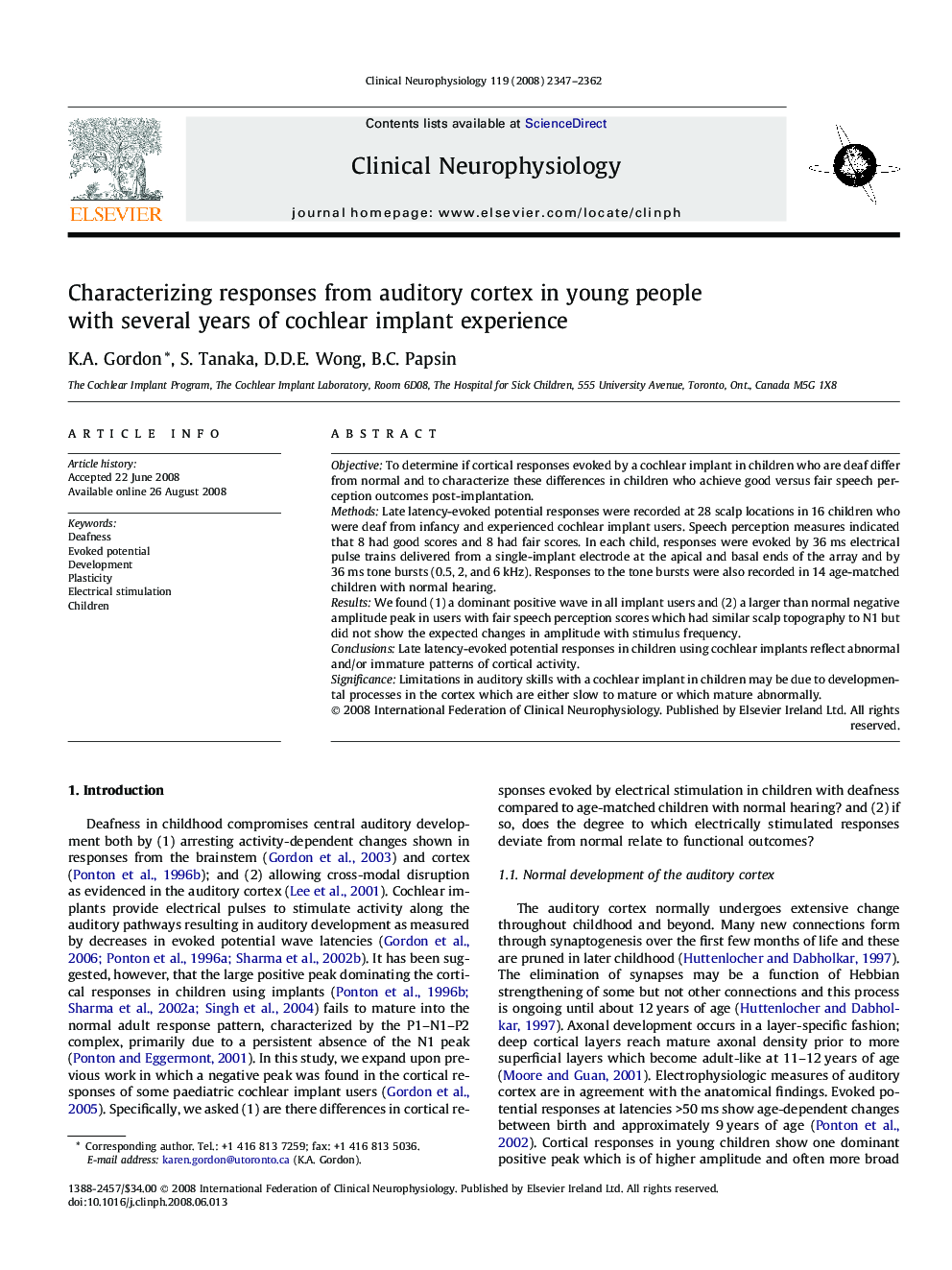 Characterizing responses from auditory cortex in young people with several years of cochlear implant experience