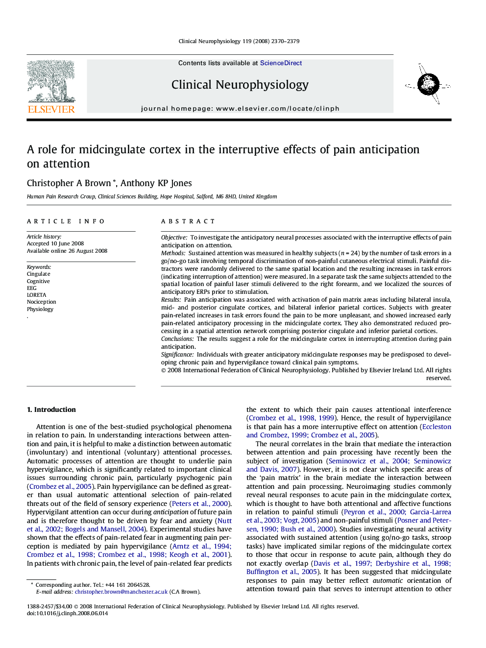 A role for midcingulate cortex in the interruptive effects of pain anticipation on attention