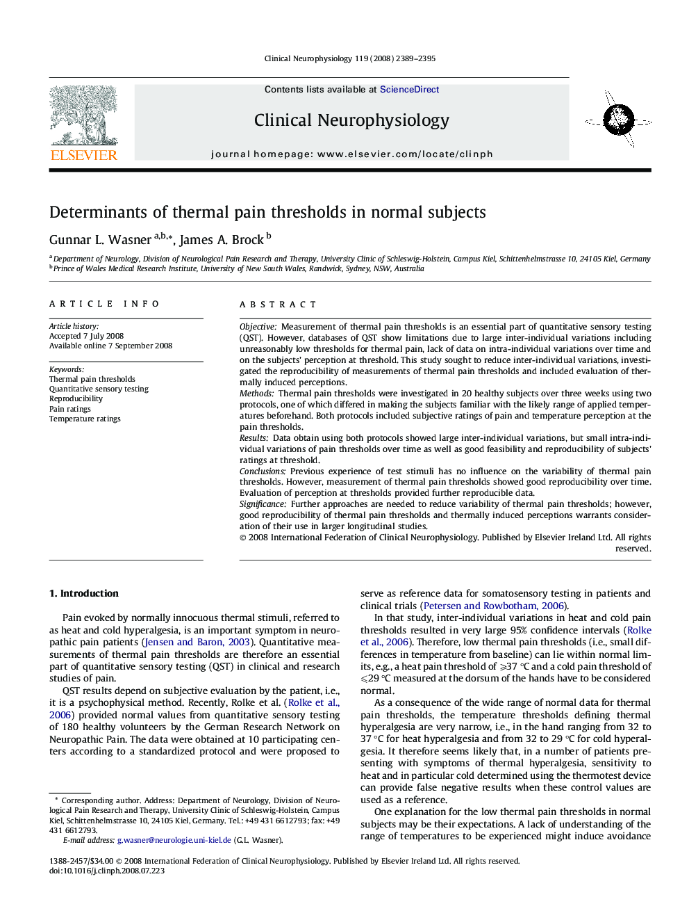 Determinants of thermal pain thresholds in normal subjects