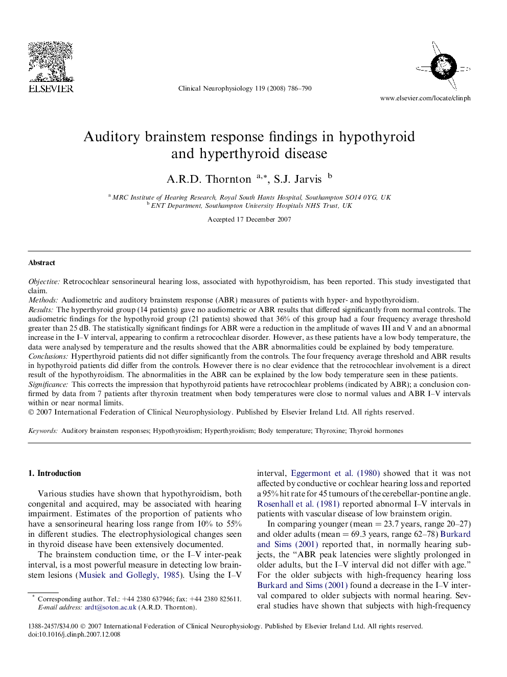 Auditory brainstem response findings in hypothyroid and hyperthyroid disease