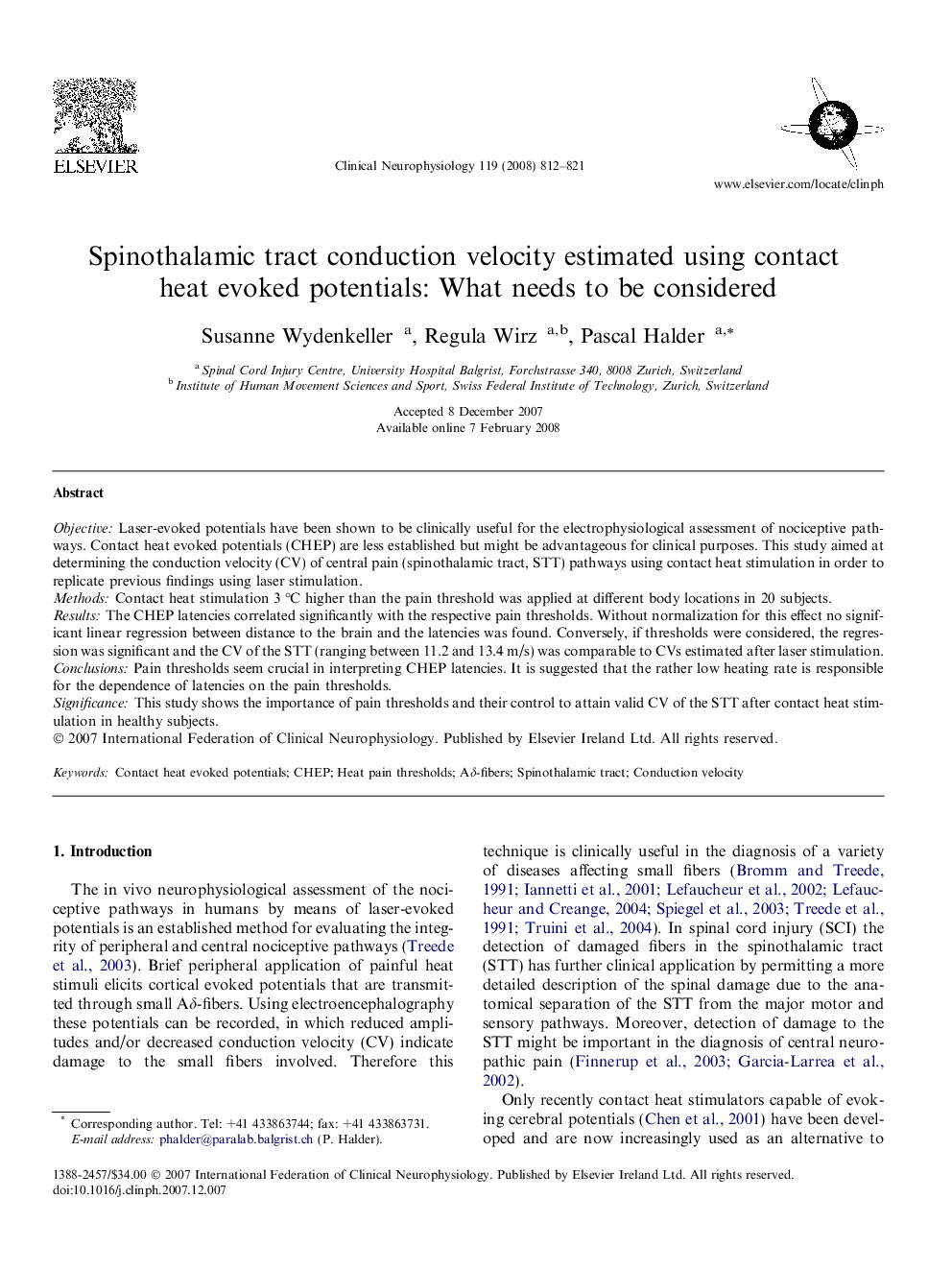 Spinothalamic tract conduction velocity estimated using contact heat evoked potentials: What needs to be considered