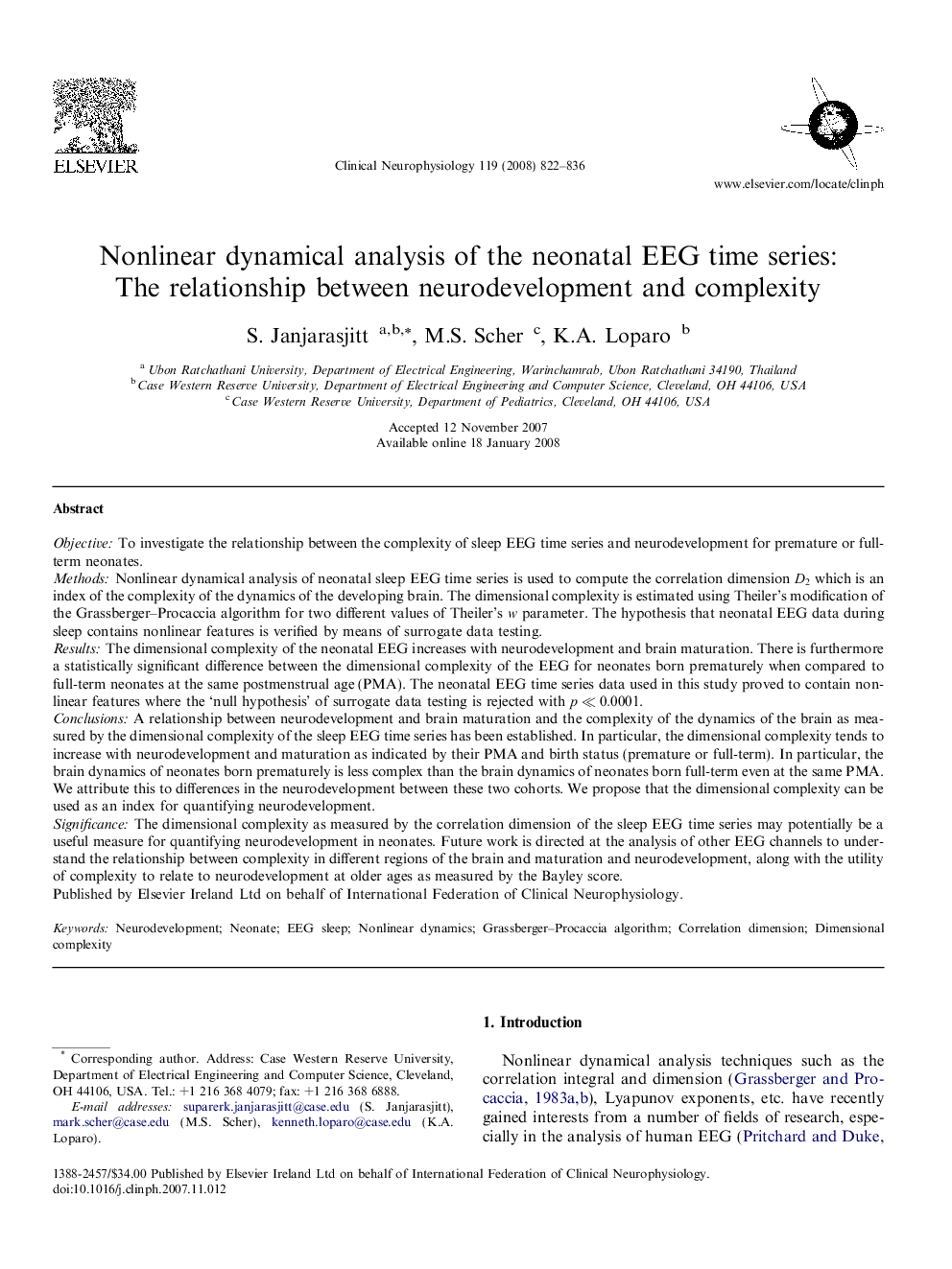 Nonlinear dynamical analysis of the neonatal EEG time series: The relationship between neurodevelopment and complexity