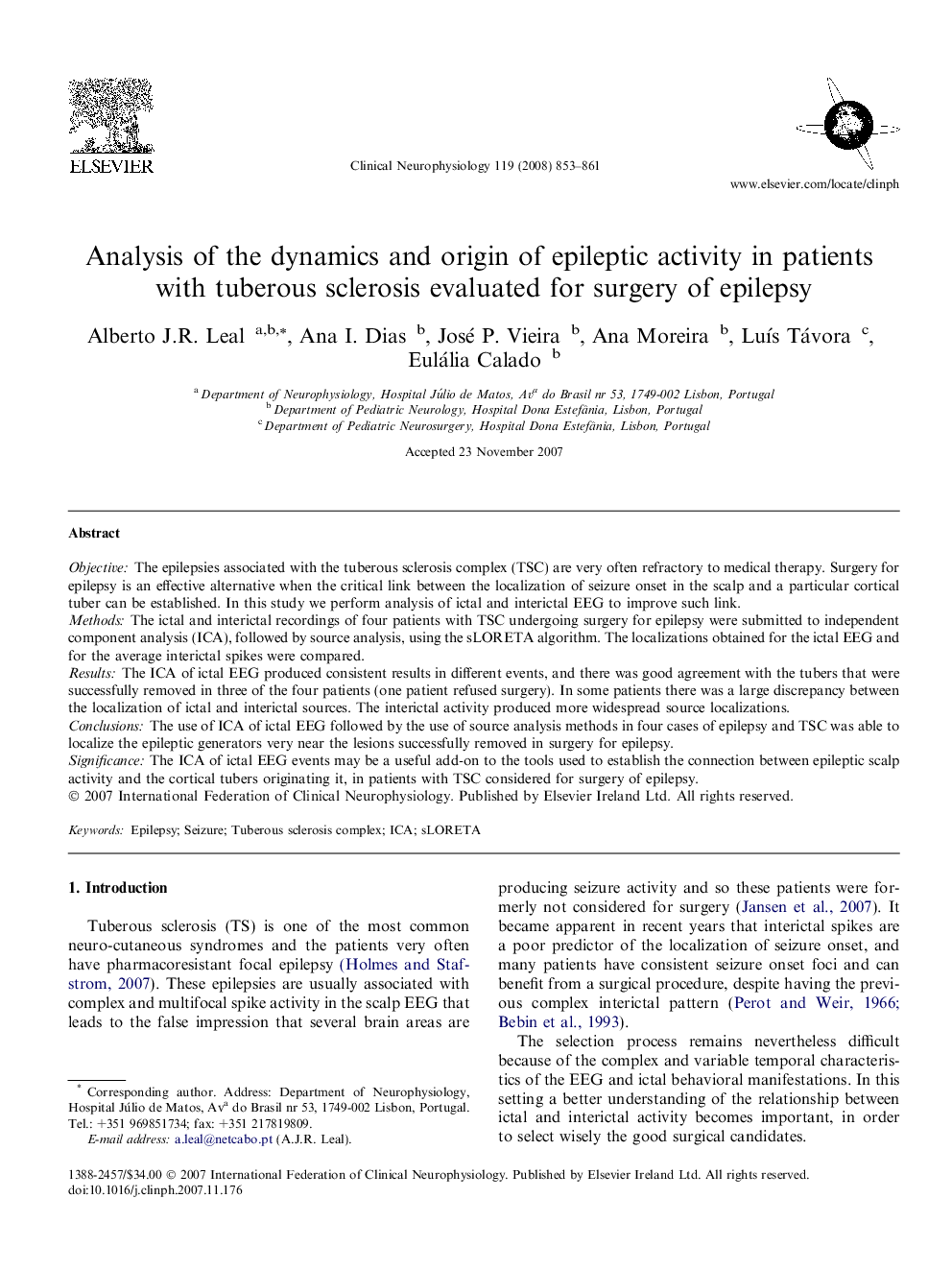 Analysis of the dynamics and origin of epileptic activity in patients with tuberous sclerosis evaluated for surgery of epilepsy