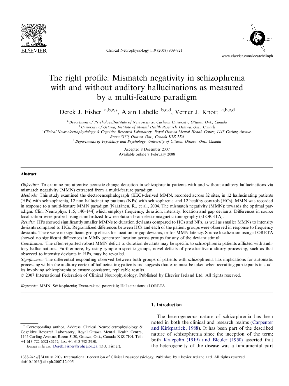 The right profile: Mismatch negativity in schizophrenia with and without auditory hallucinations as measured by a multi-feature paradigm