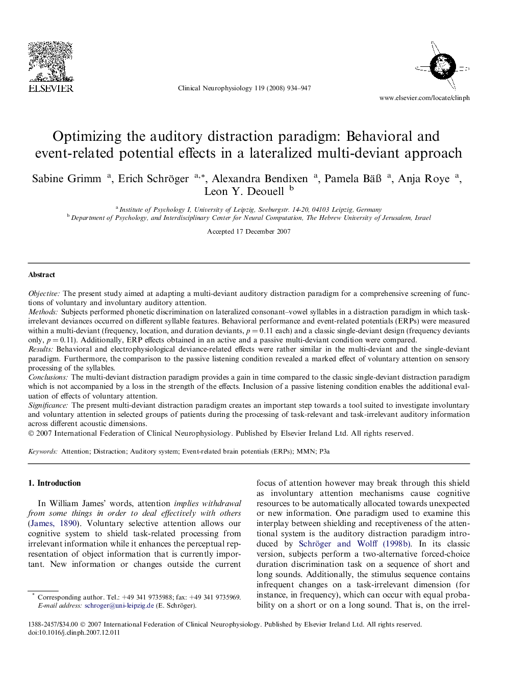 Optimizing the auditory distraction paradigm: Behavioral and event-related potential effects in a lateralized multi-deviant approach