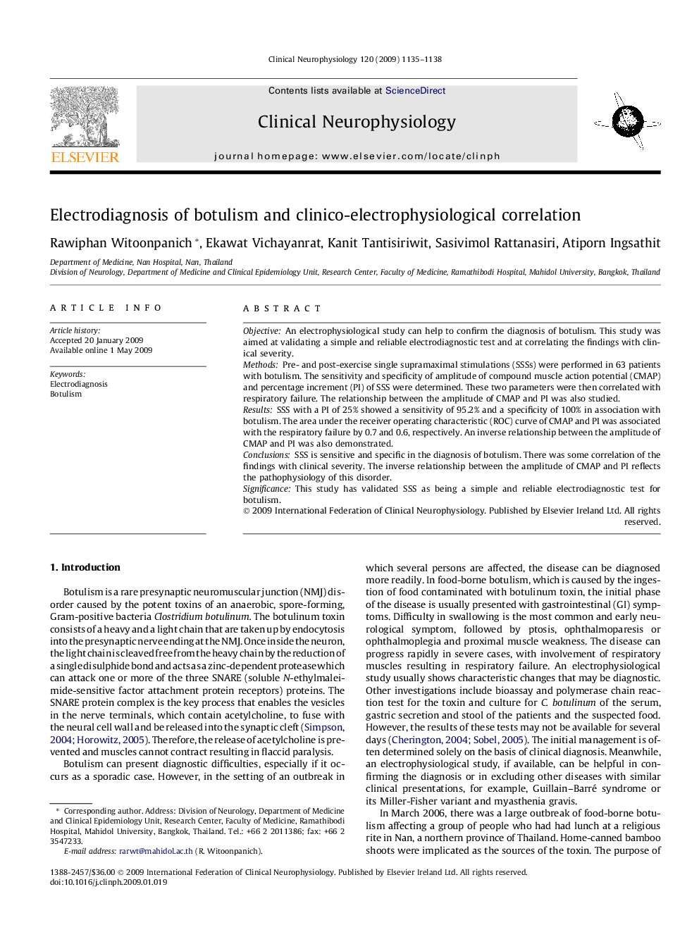 Electrodiagnosis of botulism and clinico-electrophysiological correlation