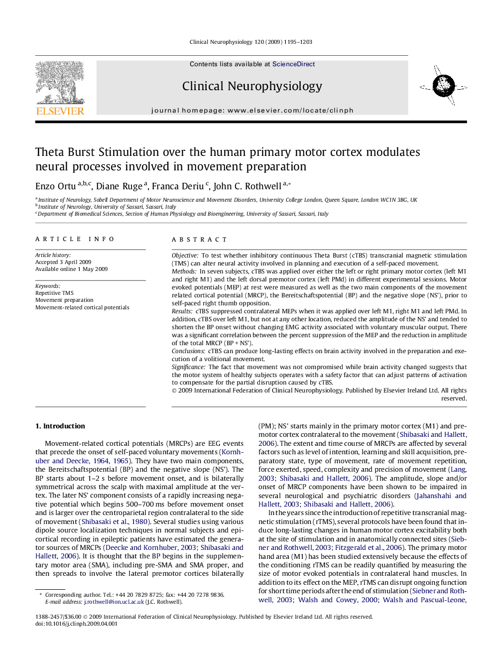 Theta Burst Stimulation over the human primary motor cortex modulates neural processes involved in movement preparation