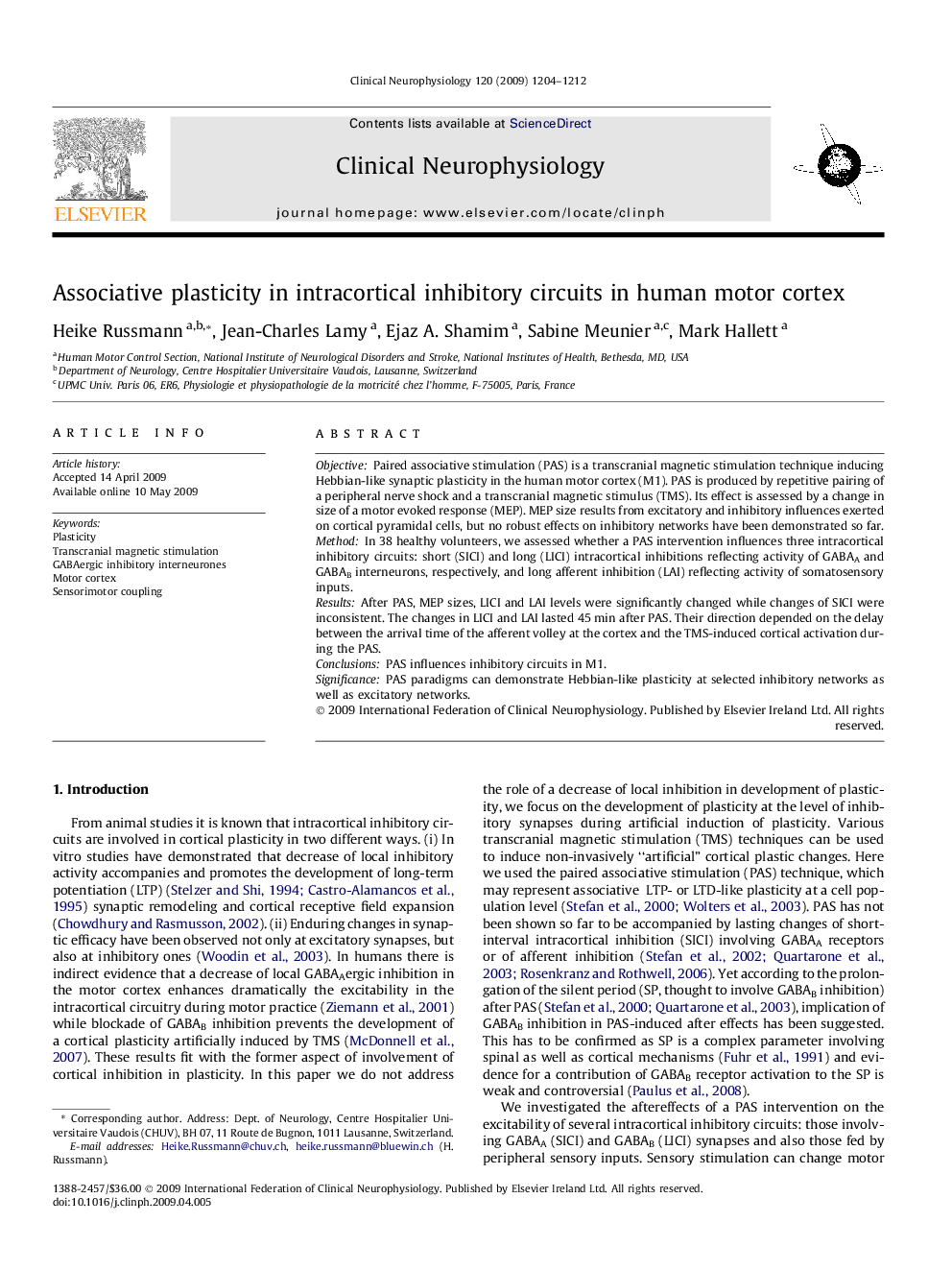 Associative plasticity in intracortical inhibitory circuits in human motor cortex