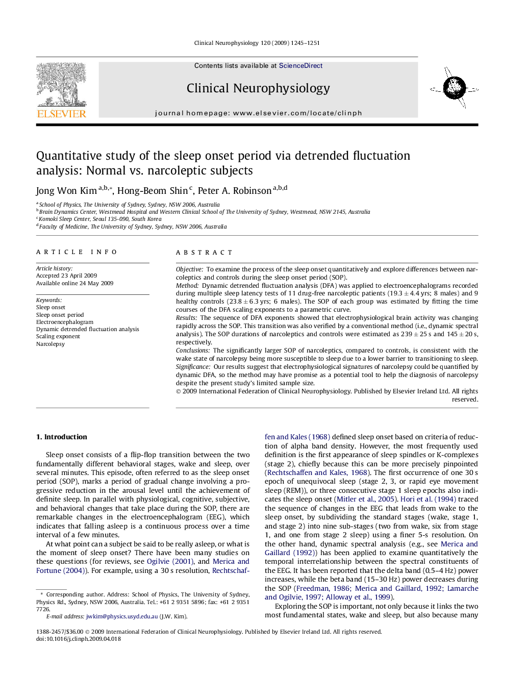 Quantitative study of the sleep onset period via detrended fluctuation analysis: Normal vs. narcoleptic subjects