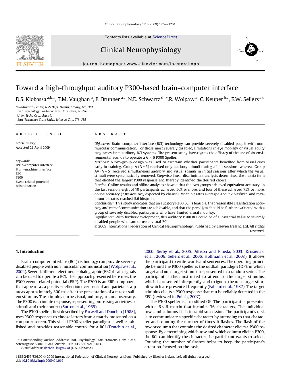 Toward a high-throughput auditory P300-based brain–computer interface