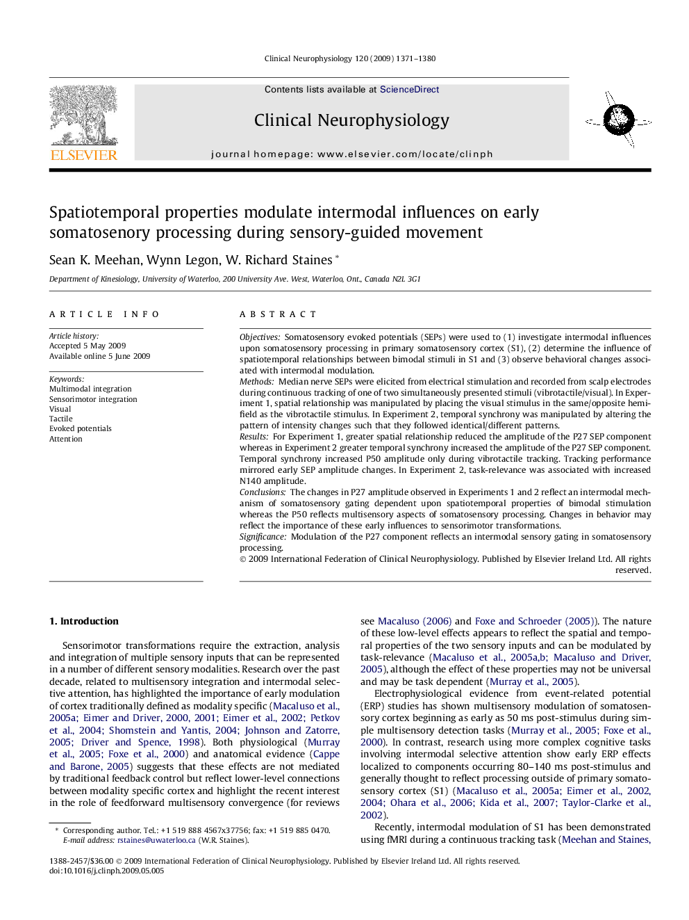 Spatiotemporal properties modulate intermodal influences on early somatosenory processing during sensory-guided movement