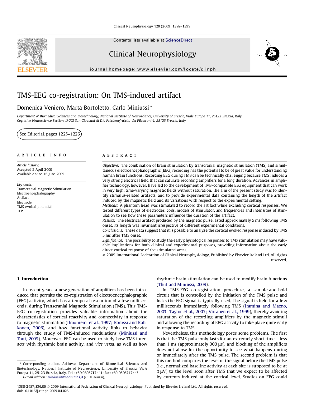 TMS-EEG co-registration: On TMS-induced artifact