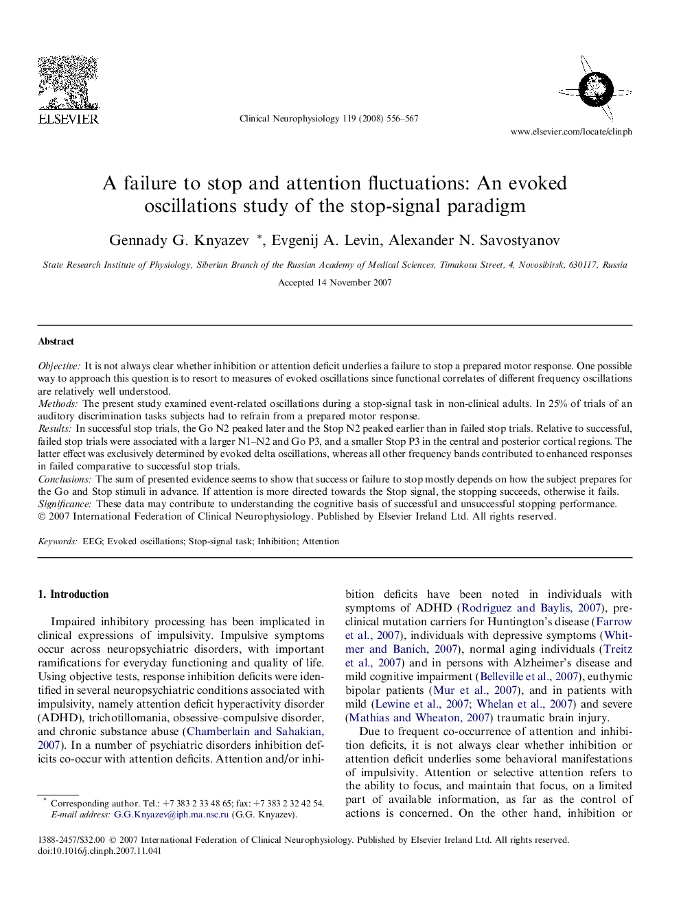 A failure to stop and attention fluctuations: An evoked oscillations study of the stop-signal paradigm