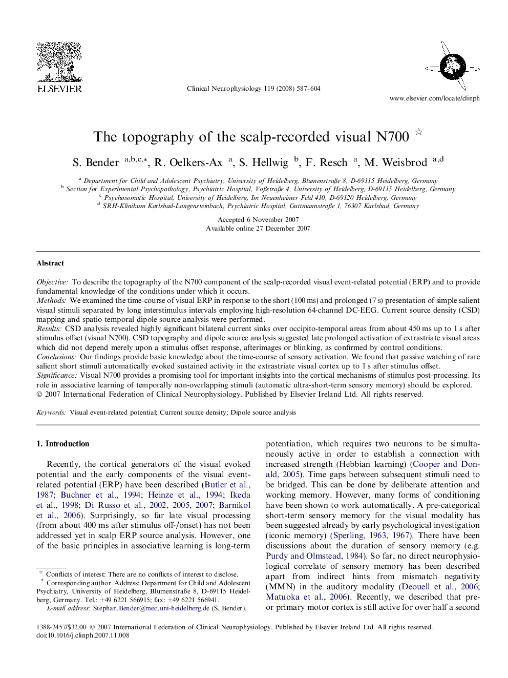 The topography of the scalp-recorded visual N700 