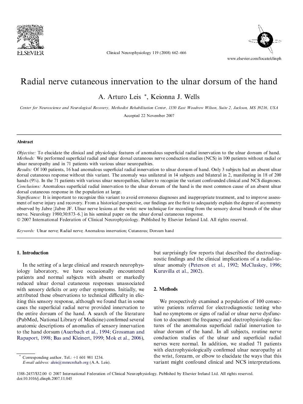 Radial nerve cutaneous innervation to the ulnar dorsum of the hand