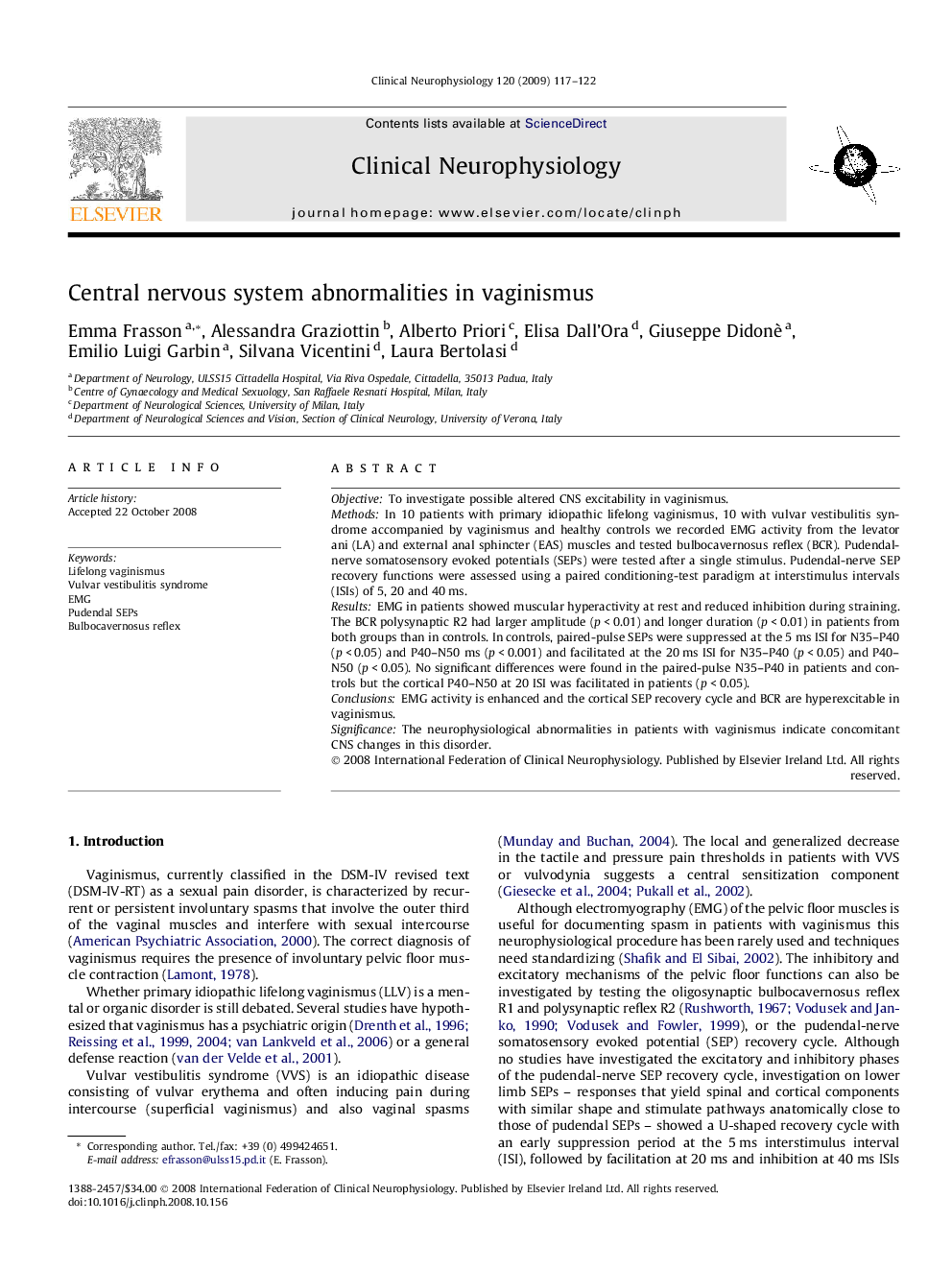 Central nervous system abnormalities in vaginismus