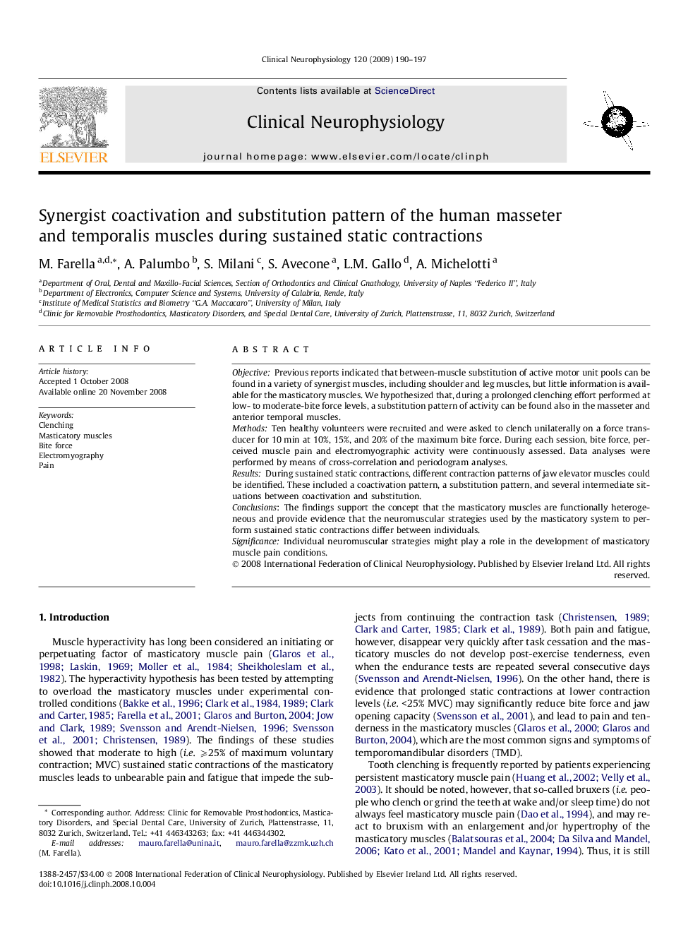 Synergist coactivation and substitution pattern of the human masseter and temporalis muscles during sustained static contractions