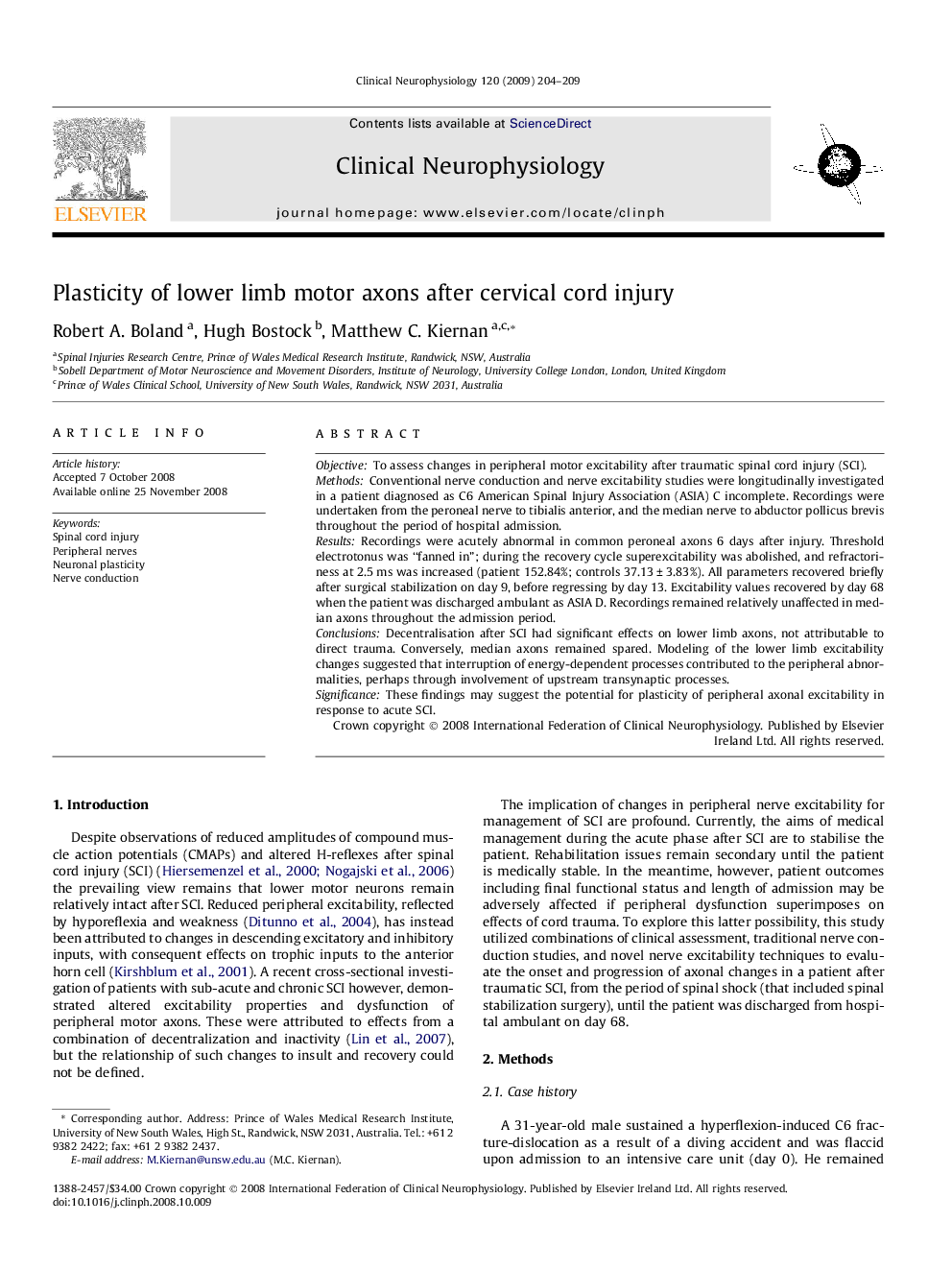 Plasticity of lower limb motor axons after cervical cord injury