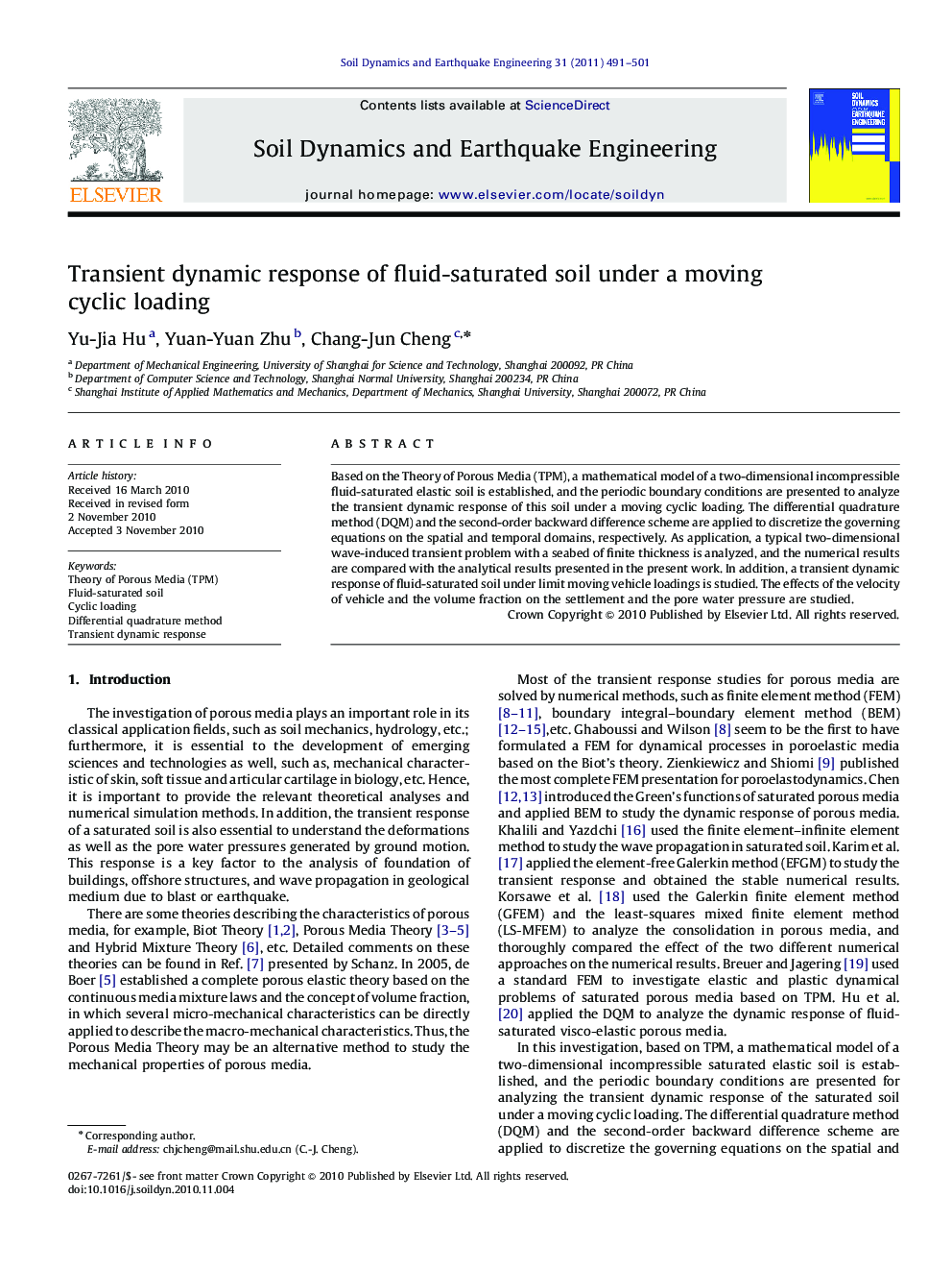 Transient dynamic response of fluid-saturated soil under a moving cyclic loading