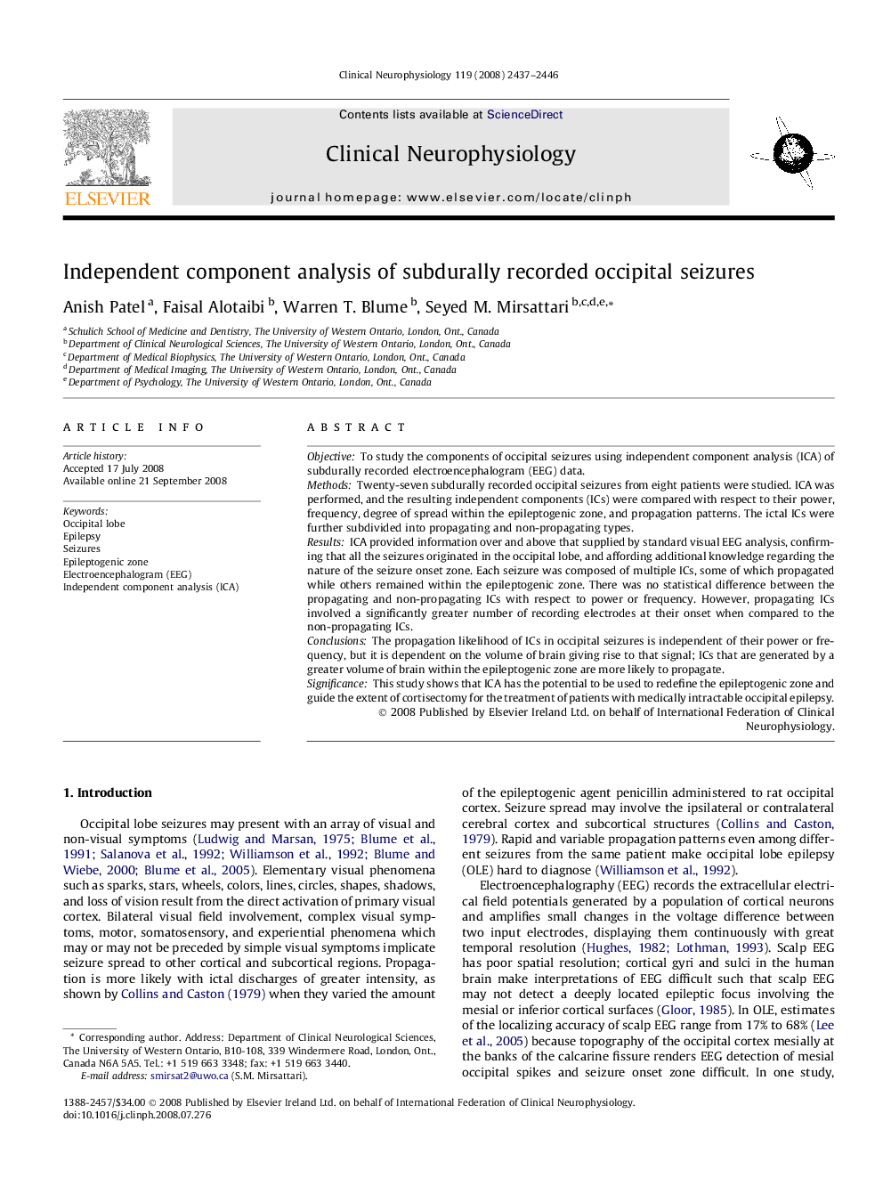 Independent component analysis of subdurally recorded occipital seizures