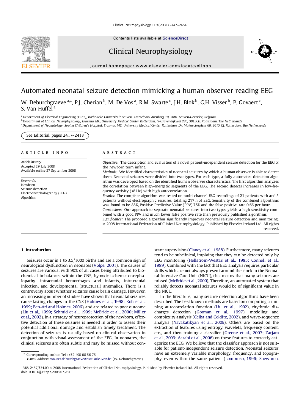 Automated neonatal seizure detection mimicking a human observer reading EEG