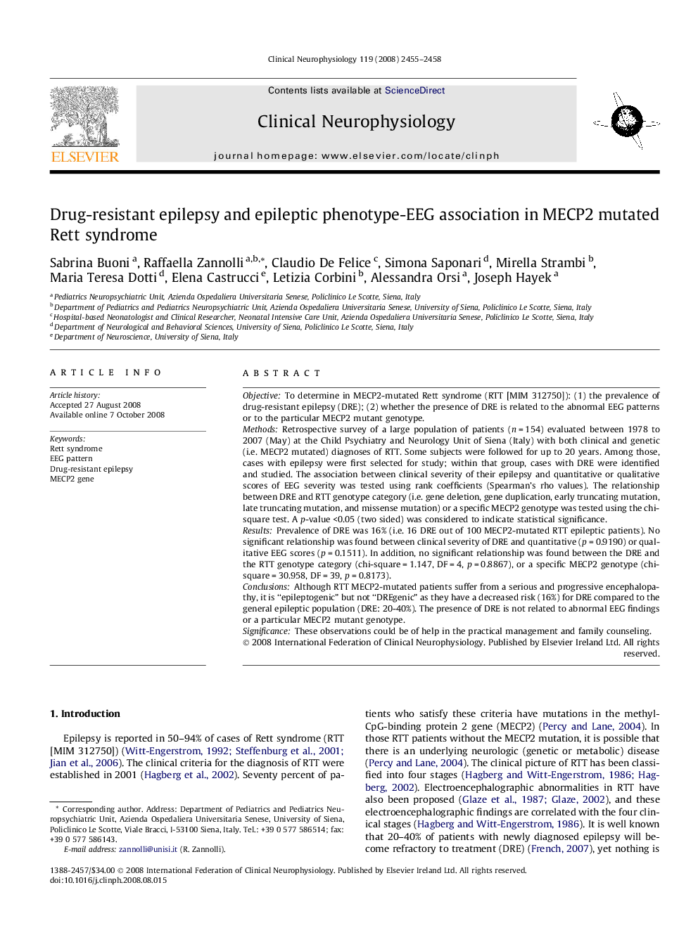 Drug-resistant epilepsy and epileptic phenotype-EEG association in MECP2 mutated Rett syndrome