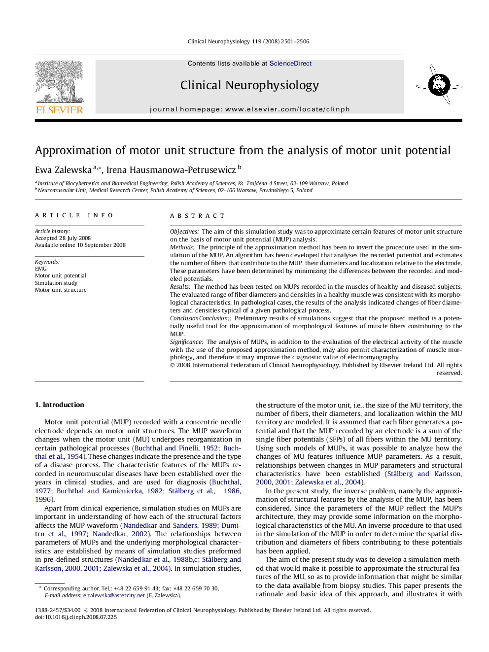 Approximation of motor unit structure from the analysis of motor unit potential