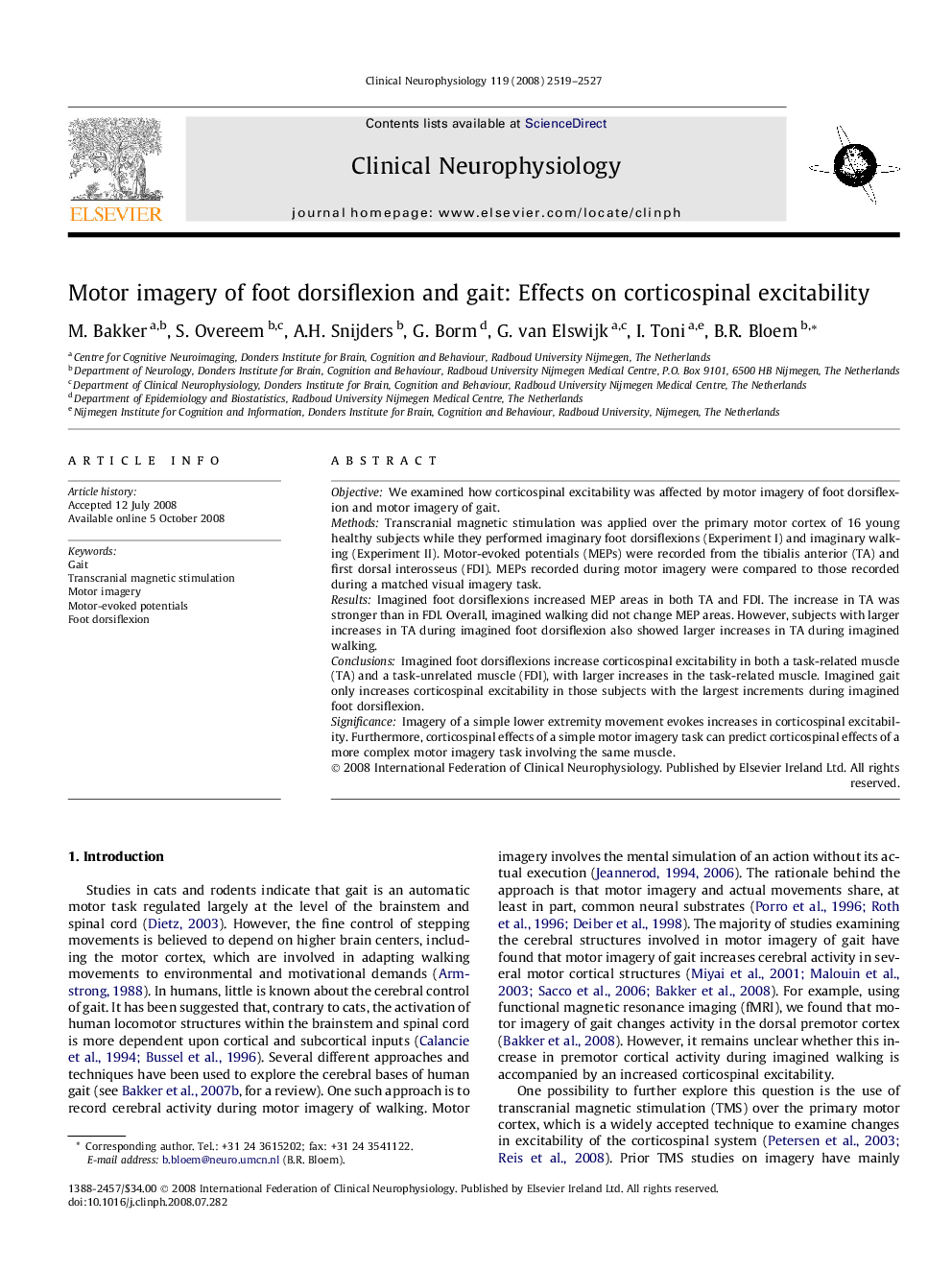 Motor imagery of foot dorsiflexion and gait: Effects on corticospinal excitability