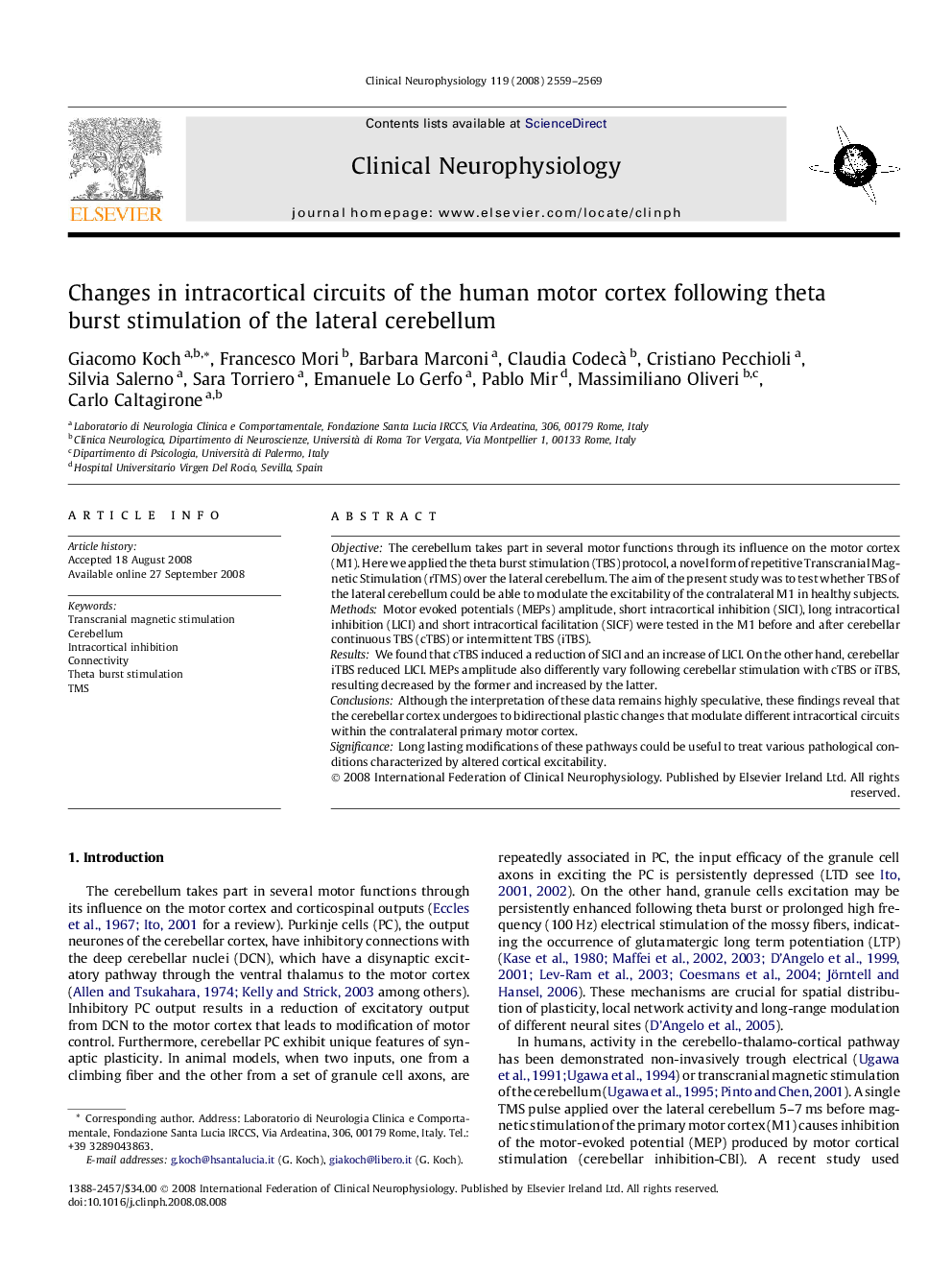 Changes in intracortical circuits of the human motor cortex following theta burst stimulation of the lateral cerebellum