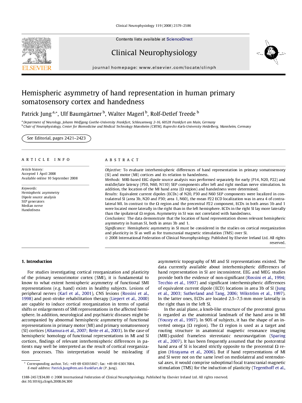 Hemispheric asymmetry of hand representation in human primary somatosensory cortex and handedness