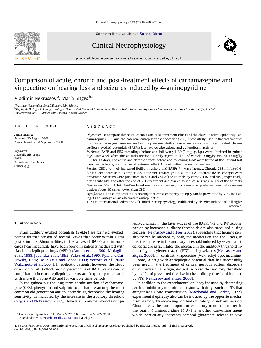 Comparison of acute, chronic and post-treatment effects of carbamazepine and vinpocetine on hearing loss and seizures induced by 4-aminopyridine