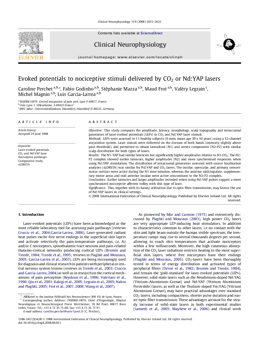 Evoked potentials to nociceptive stimuli delivered by CO2 or Nd:YAP lasers