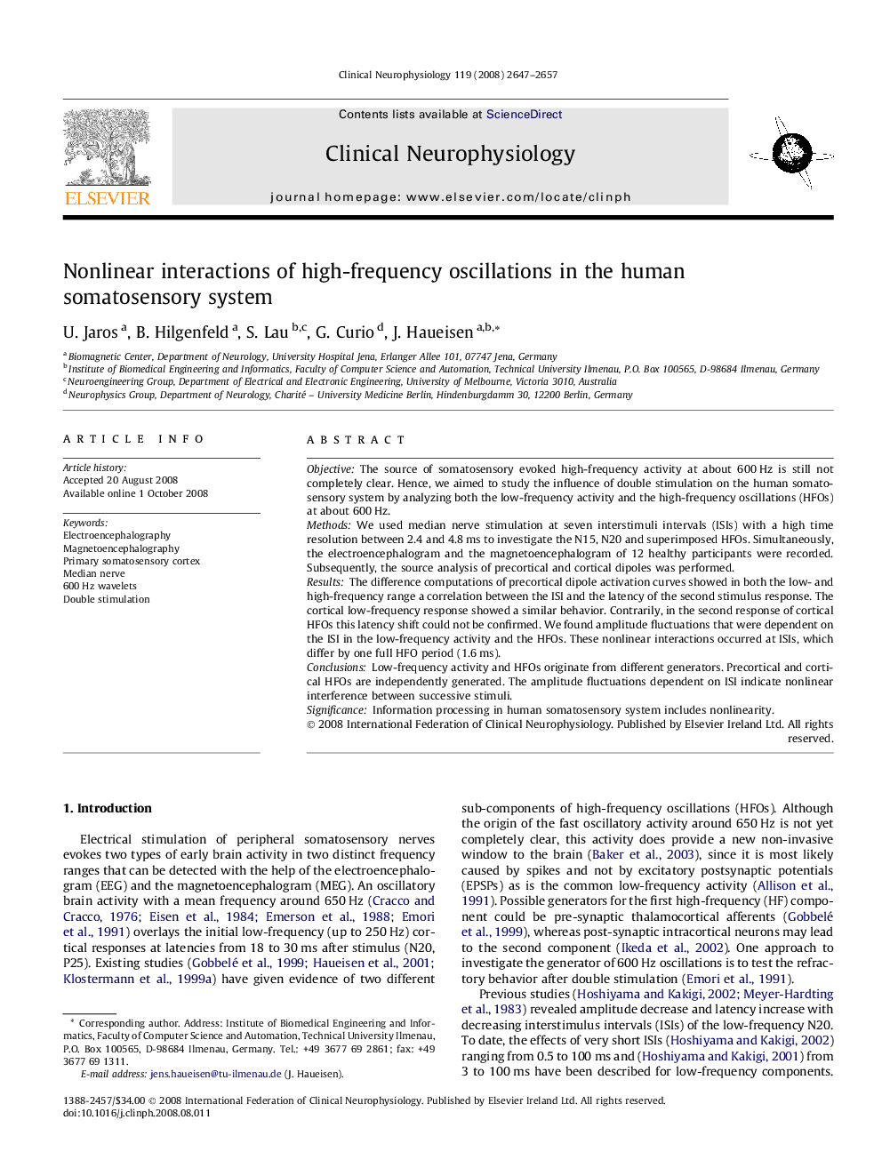 Nonlinear interactions of high-frequency oscillations in the human somatosensory system