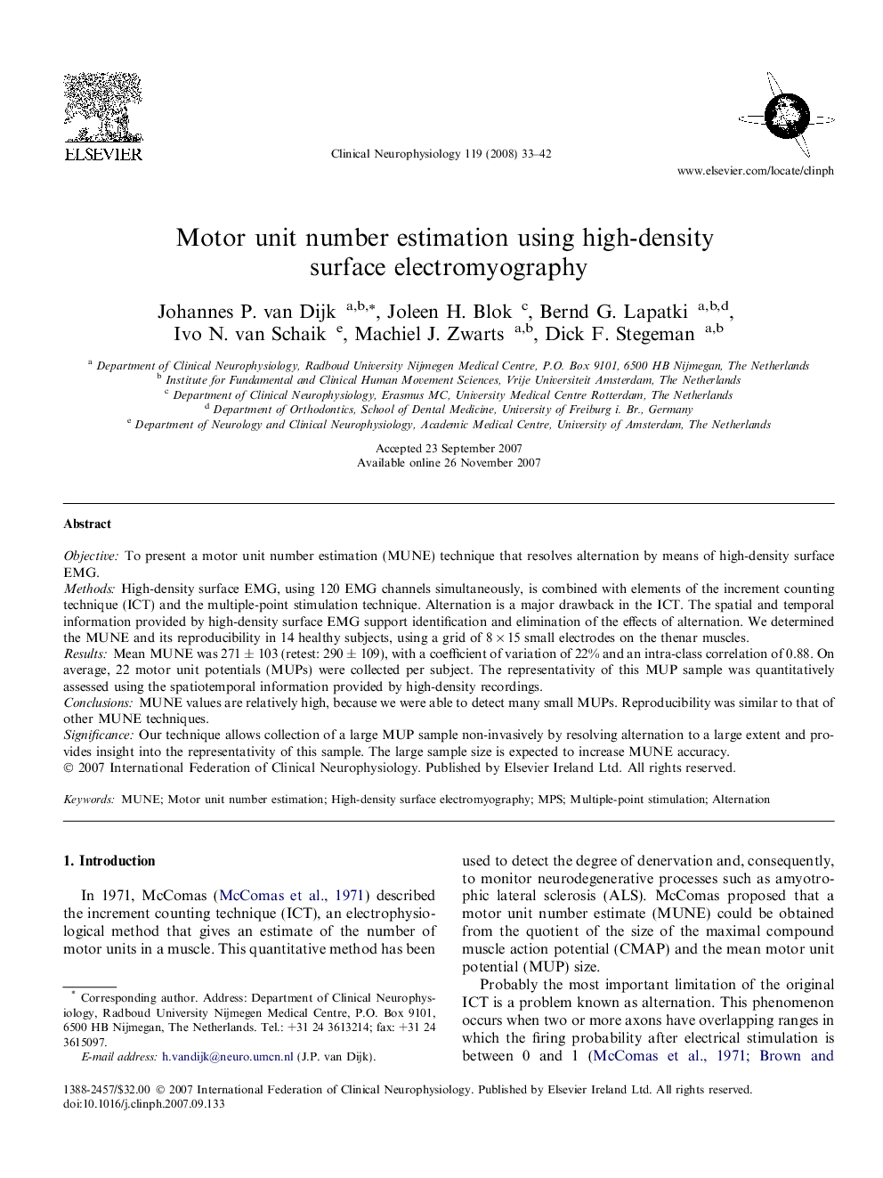 Motor unit number estimation using high-density surface electromyography