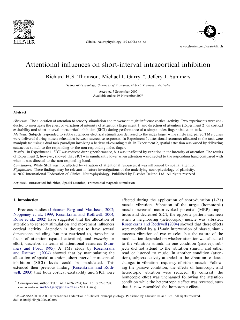 Attentional influences on short-interval intracortical inhibition