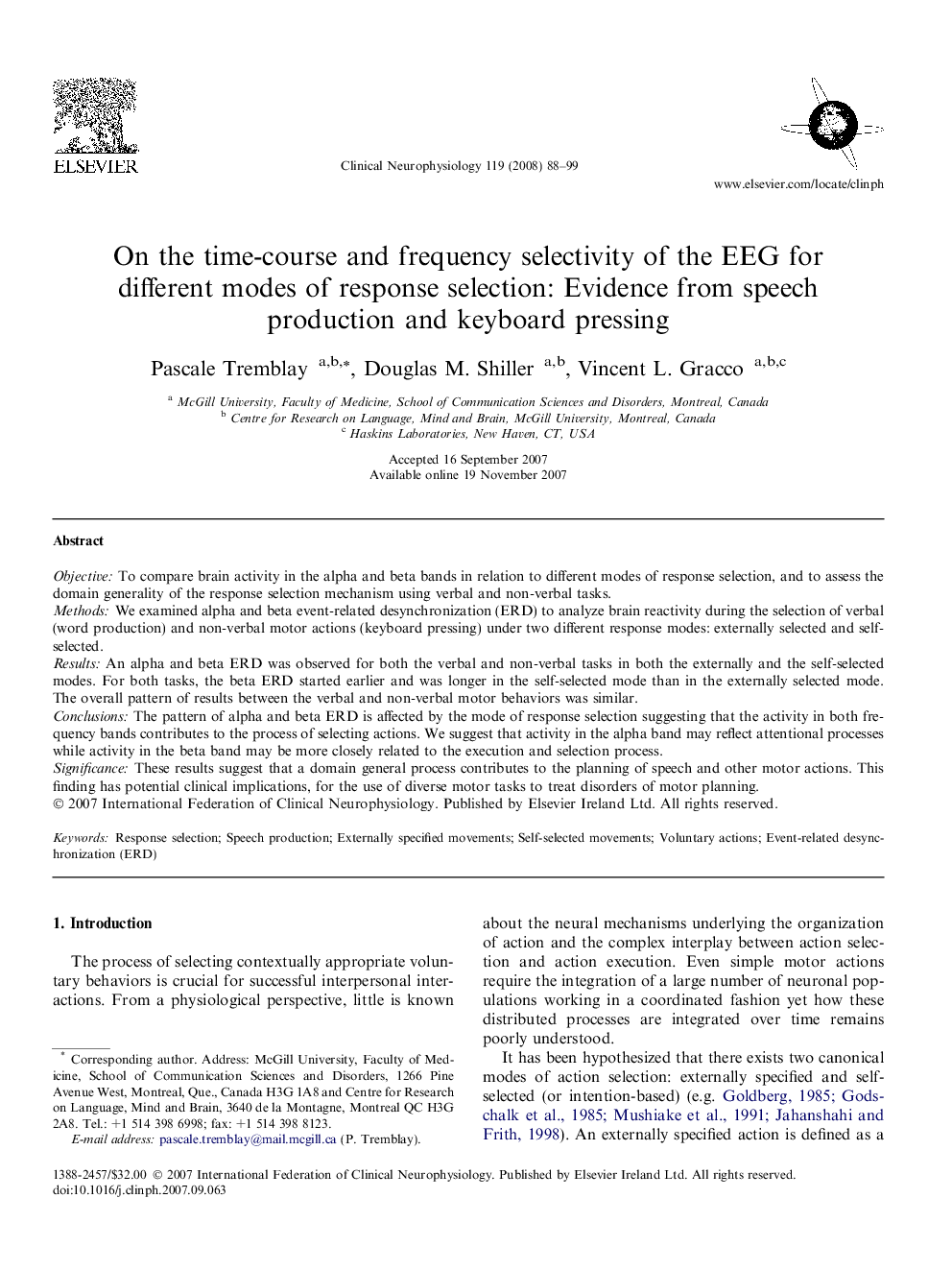 On the time-course and frequency selectivity of the EEG for different modes of response selection: Evidence from speech production and keyboard pressing