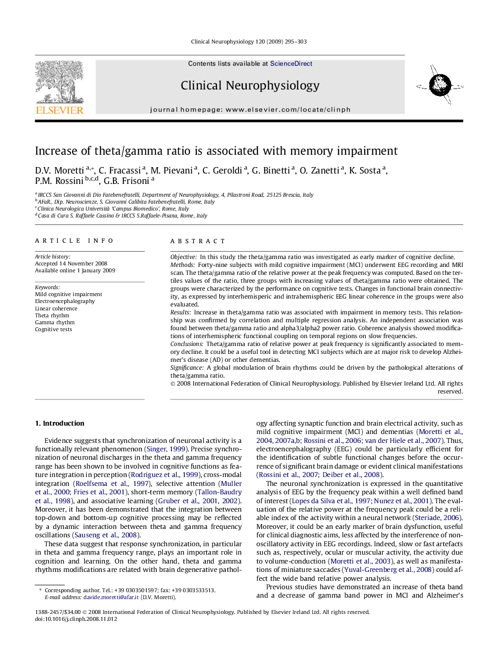 Increase of theta/gamma ratio is associated with memory impairment