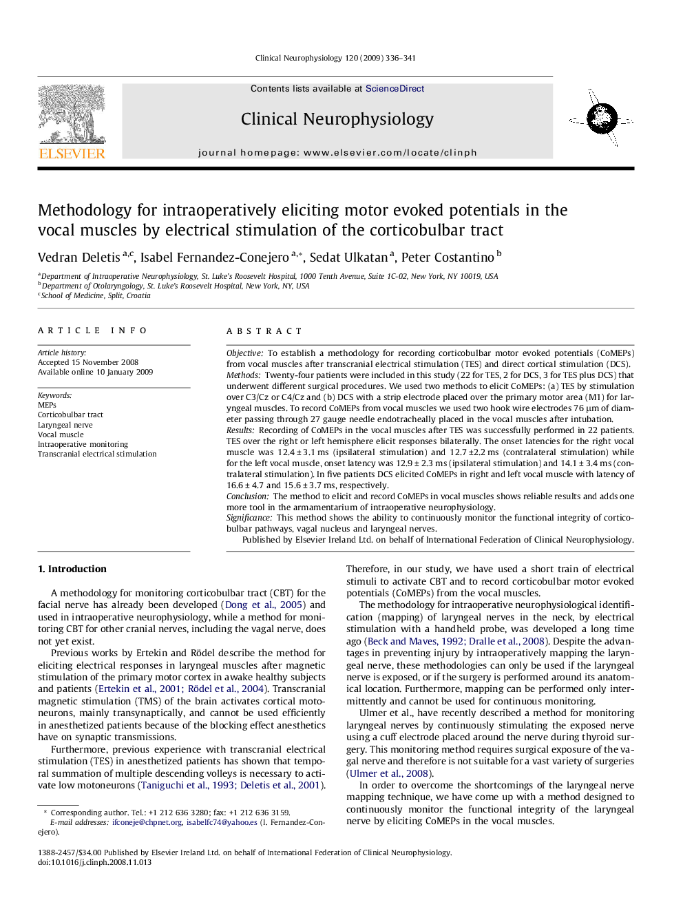 Methodology for intraoperatively eliciting motor evoked potentials in the vocal muscles by electrical stimulation of the corticobulbar tract