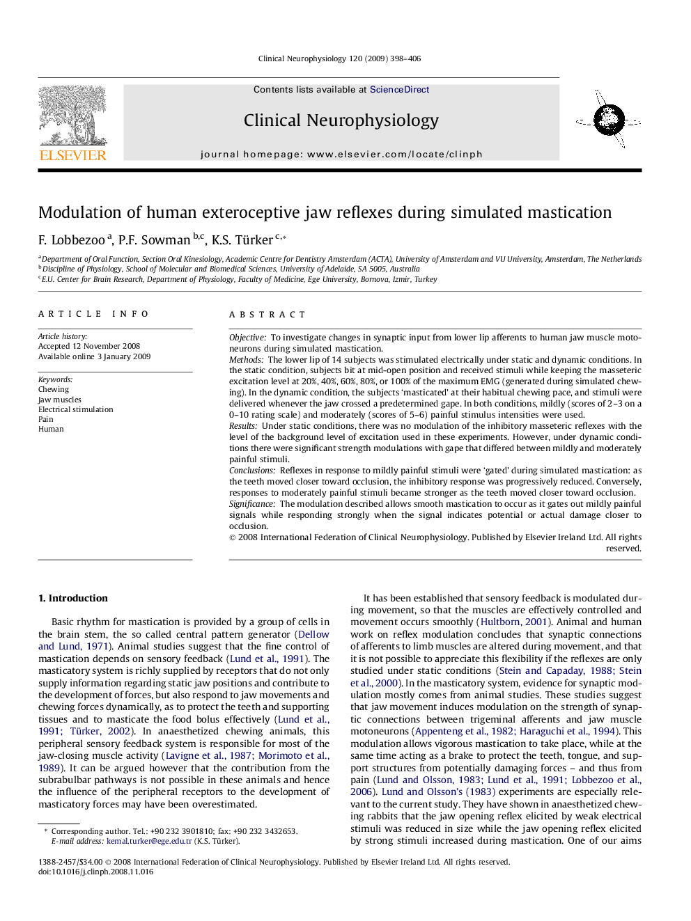 Modulation of human exteroceptive jaw reflexes during simulated mastication