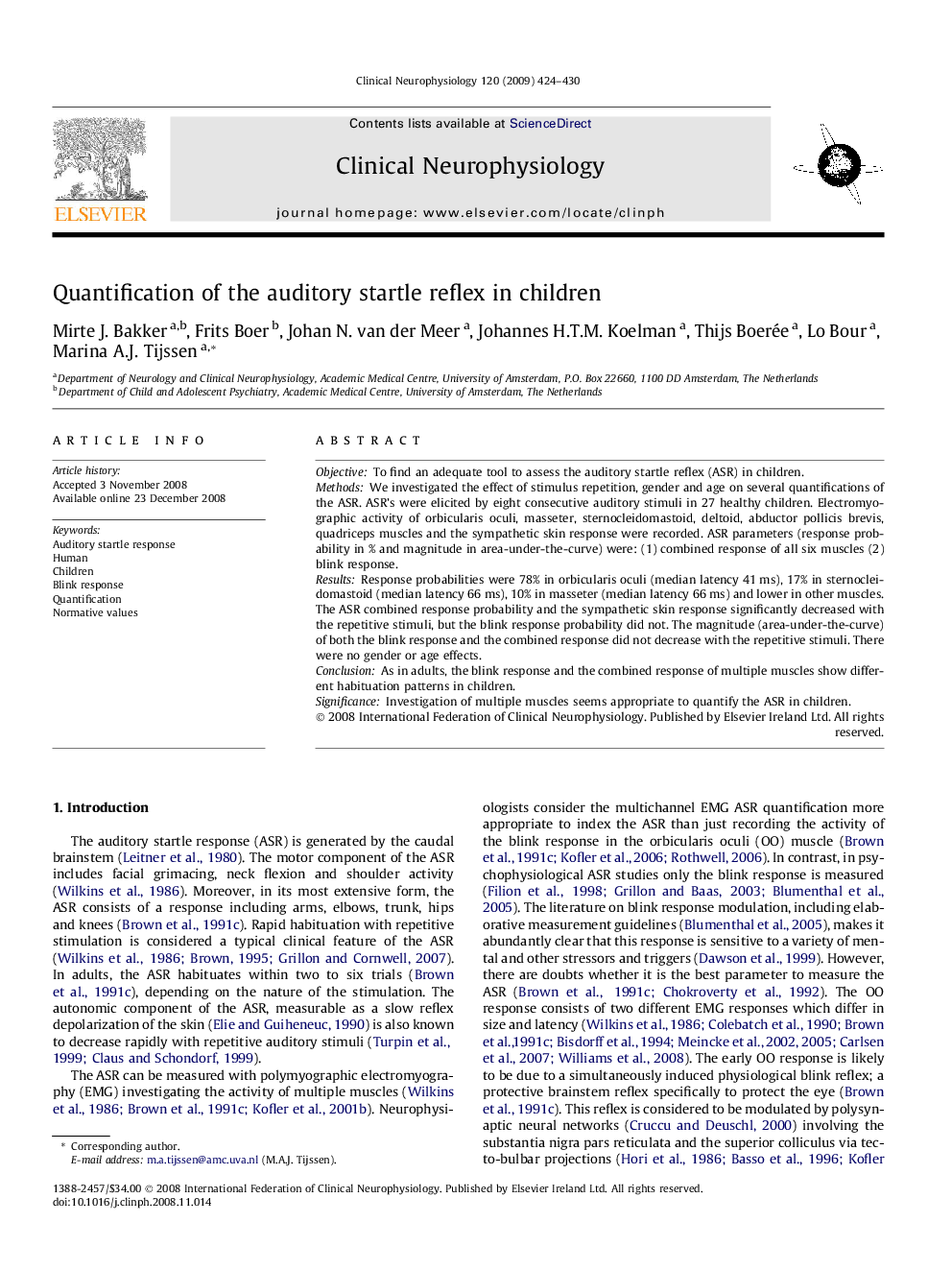 Quantification of the auditory startle reflex in children