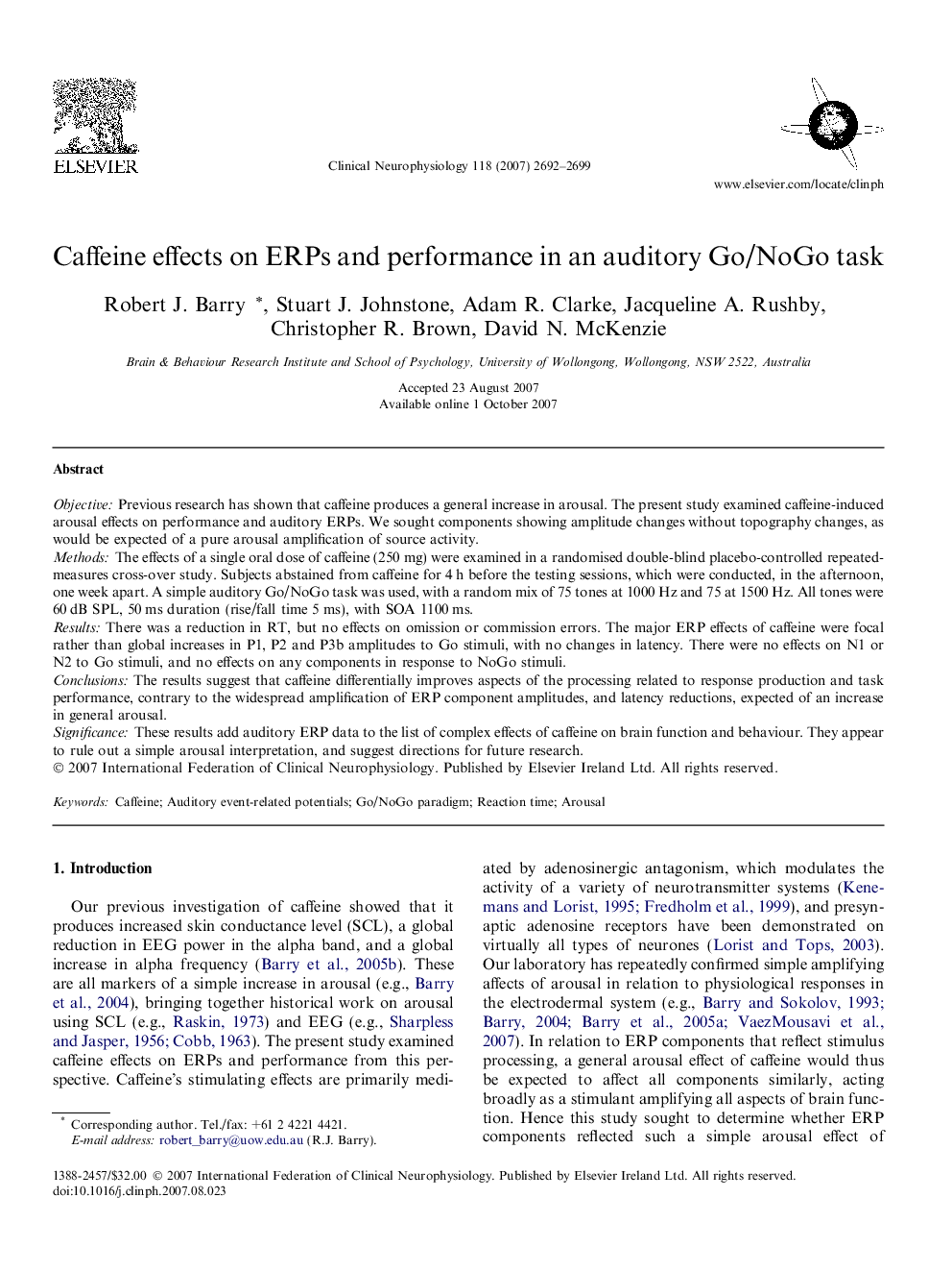 Caffeine effects on ERPs and performance in an auditory Go/NoGo task