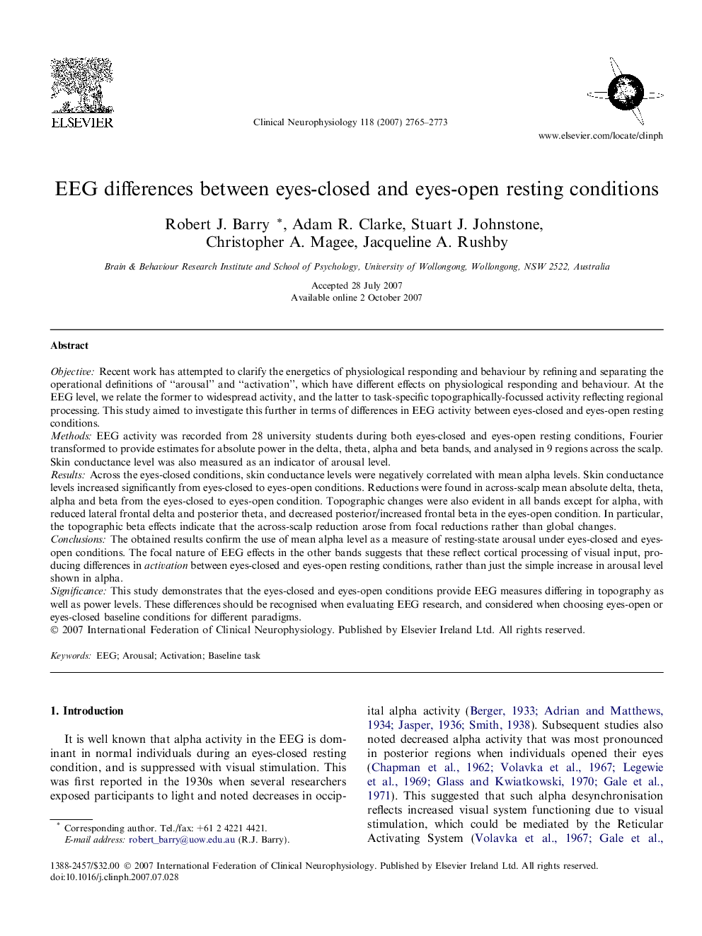 EEG differences between eyes-closed and eyes-open resting conditions