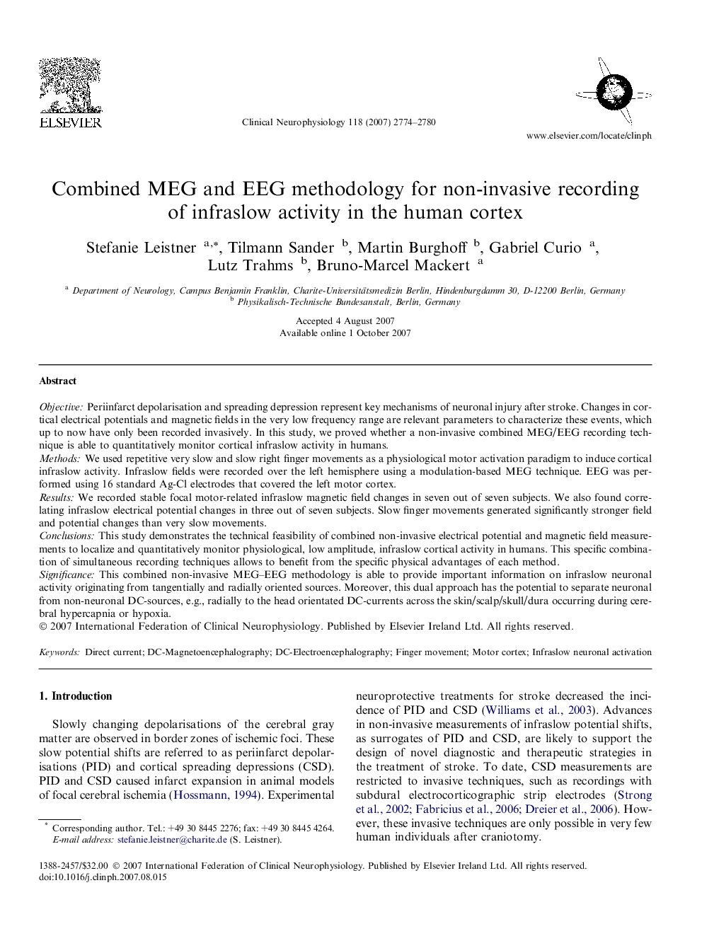 Combined MEG and EEG methodology for non-invasive recording of infraslow activity in the human cortex