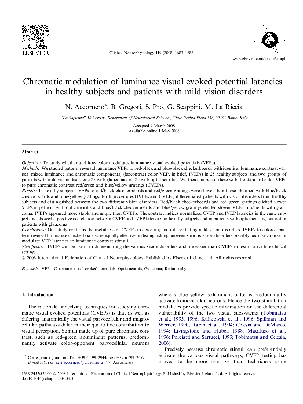 Chromatic modulation of luminance visual evoked potential latencies in healthy subjects and patients with mild vision disorders