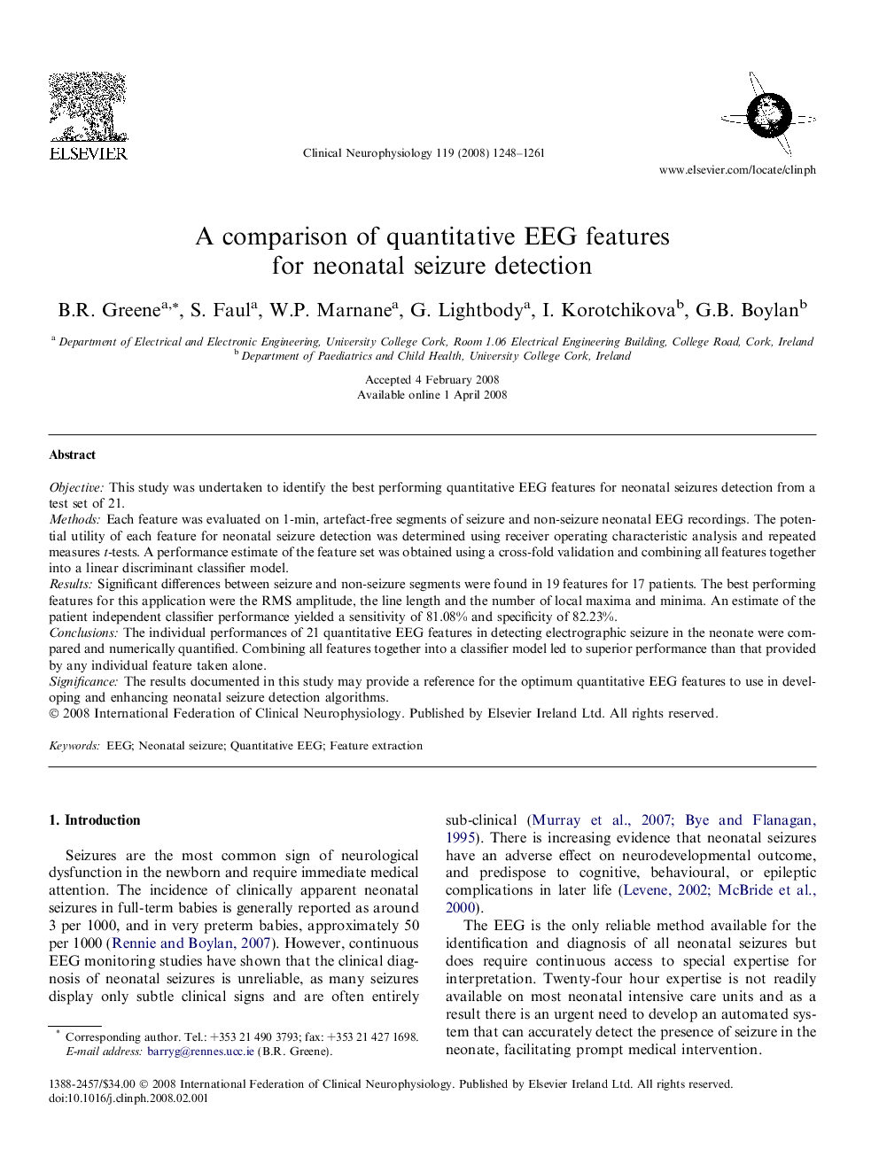 A comparison of quantitative EEG features for neonatal seizure detection