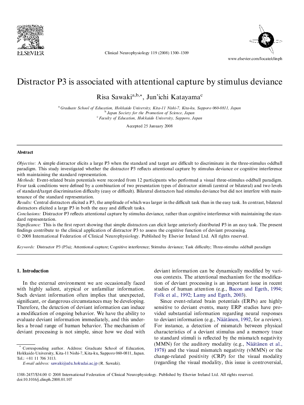 Distractor P3 is associated with attentional capture by stimulus deviance