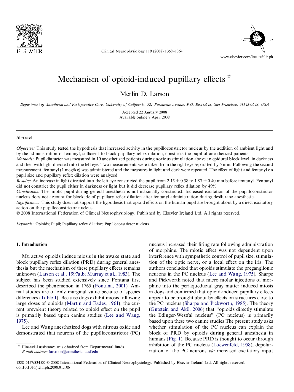 Mechanism of opioid-induced pupillary effects 