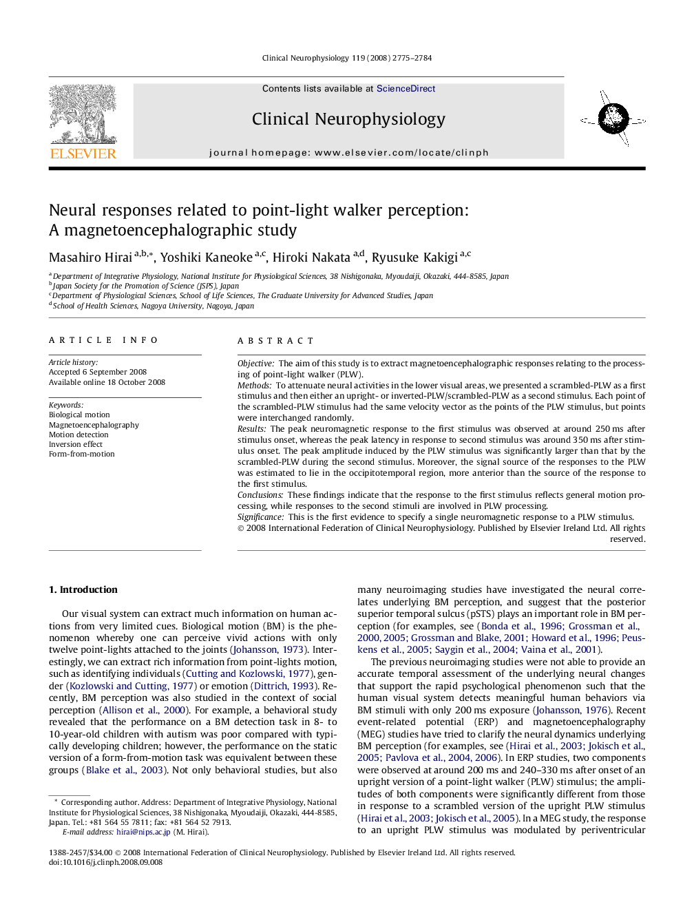 Neural responses related to point-light walker perception: A magnetoencephalographic study